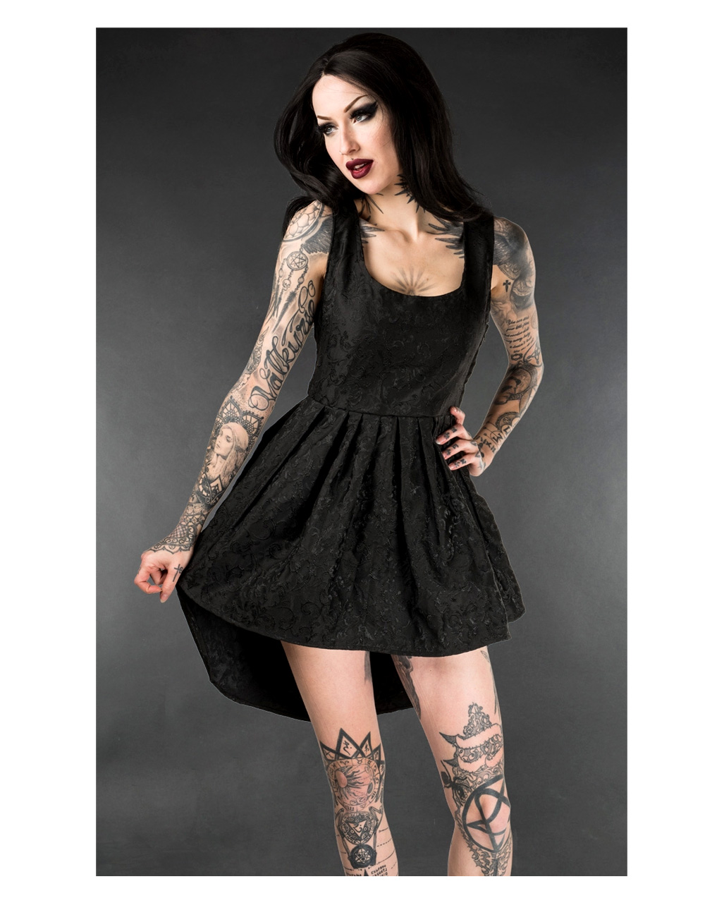 Brokat Minikleid Onyx schwarz als Gothic Sommerkleid M/L