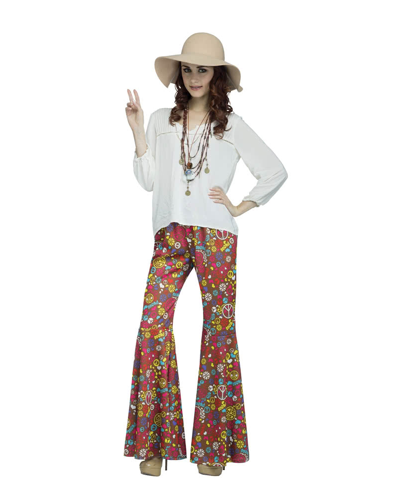 Bunte Hippie Schlaghose Peace 60er Jahre Kostüm ML