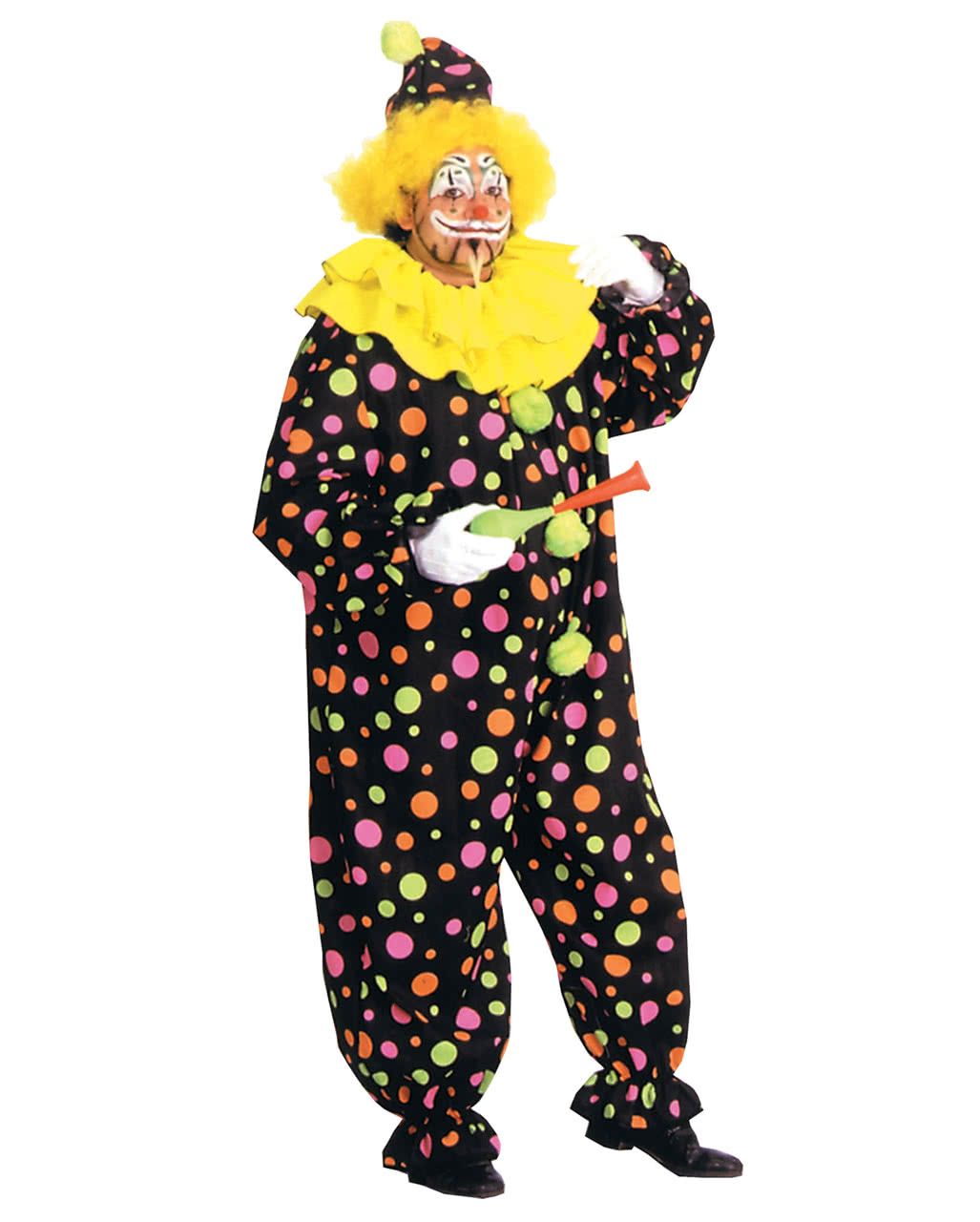 Clown Kostüm mit Neonpunkten Zirkusclown Kostüm Harlekin Kostüm