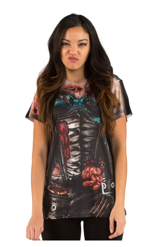 Korsett Zombie Damen T-Shirt  Damen Fun Shirt mit Zombie Motiv S / 36