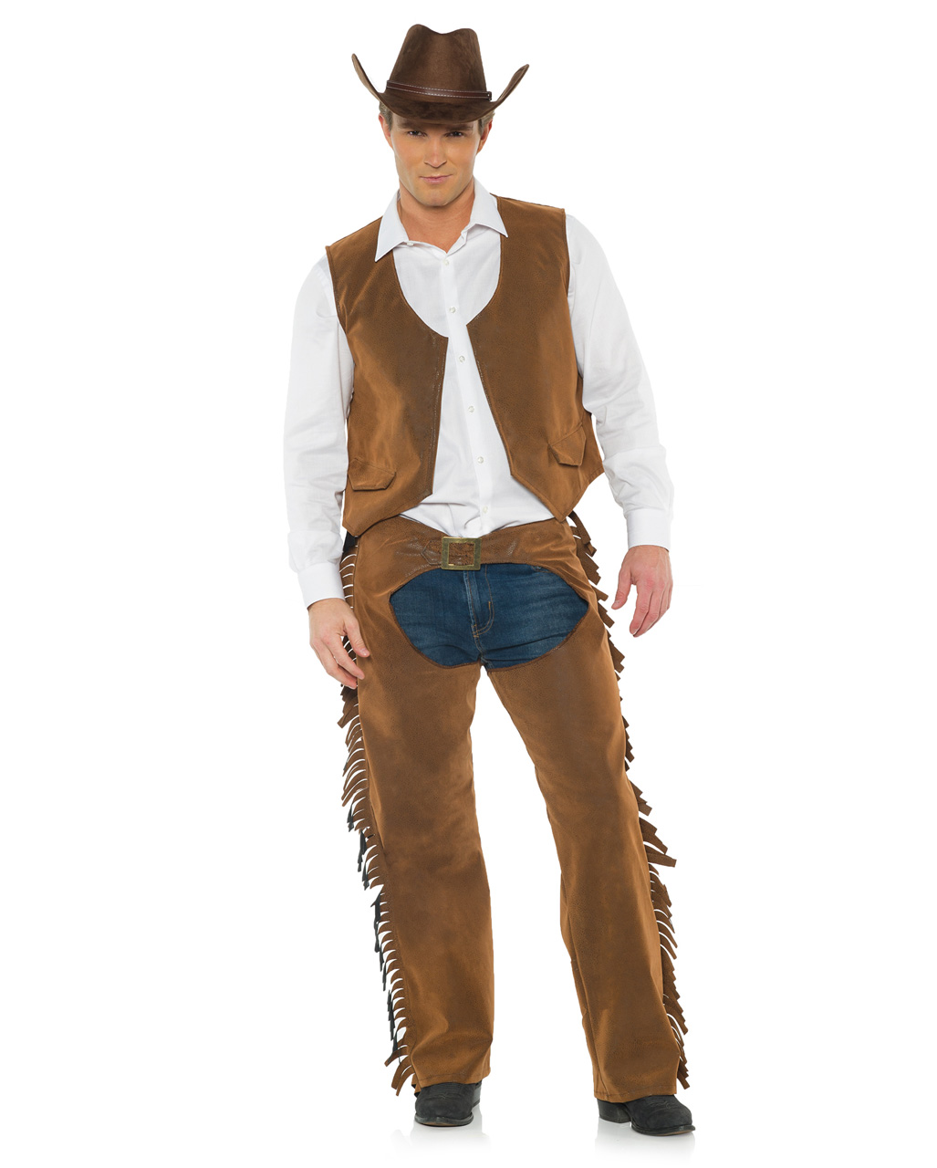 Cowboy Kostüm mit Weste & Chaps Western Kostüm XXL