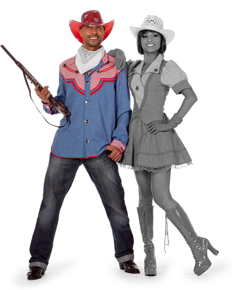 Cowboy Herrenhemd Jeansblau  lässiges Hemd für Fasching S/50