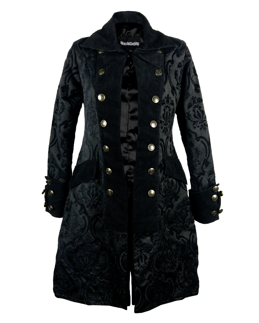 Damen Piratenmantel schwarzer Brokat  Gothic Jacke S/M