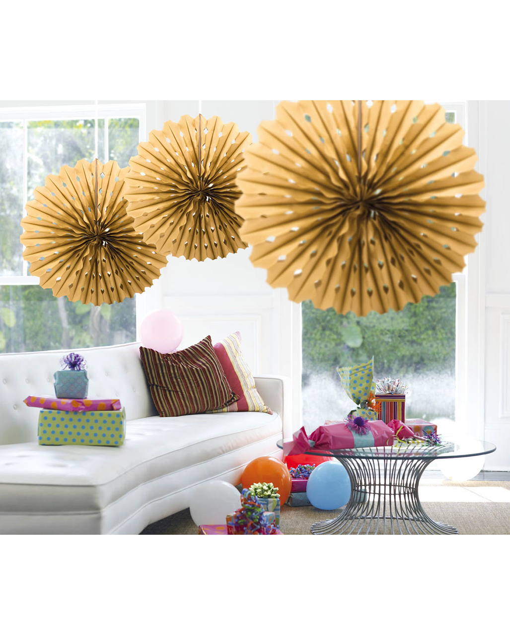Dekofächer Wabenpapier Gold 45cm  Deko