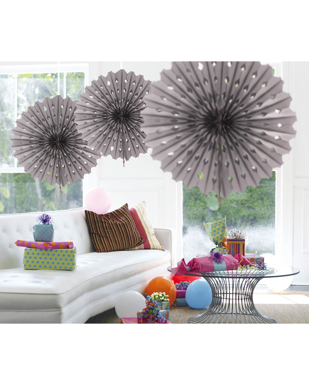 Dekofächer Wabenpapier Silber 45cm  Partydeko