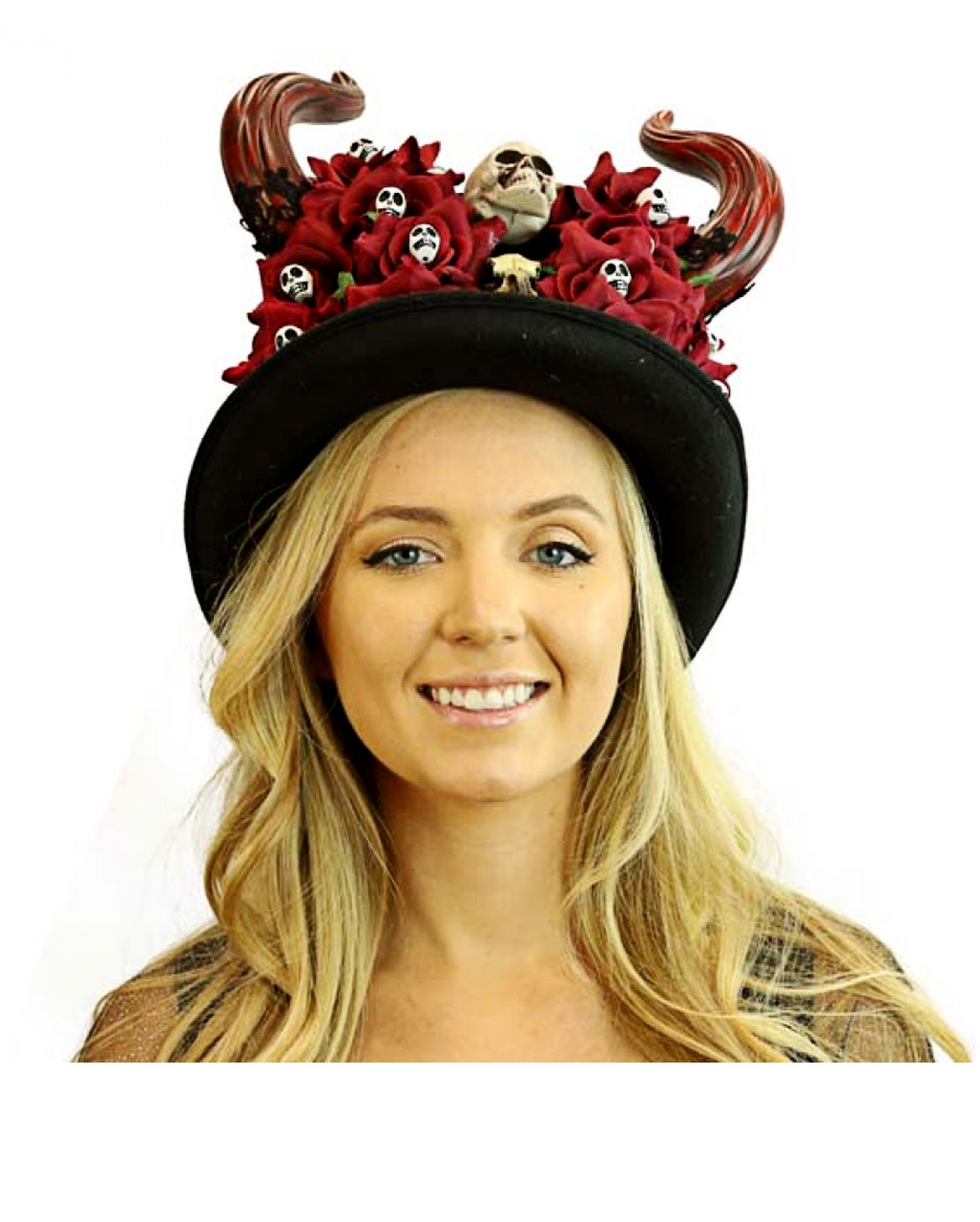 Dia De Los Muertos Zylinder mit Hörner als Kostümzubehör