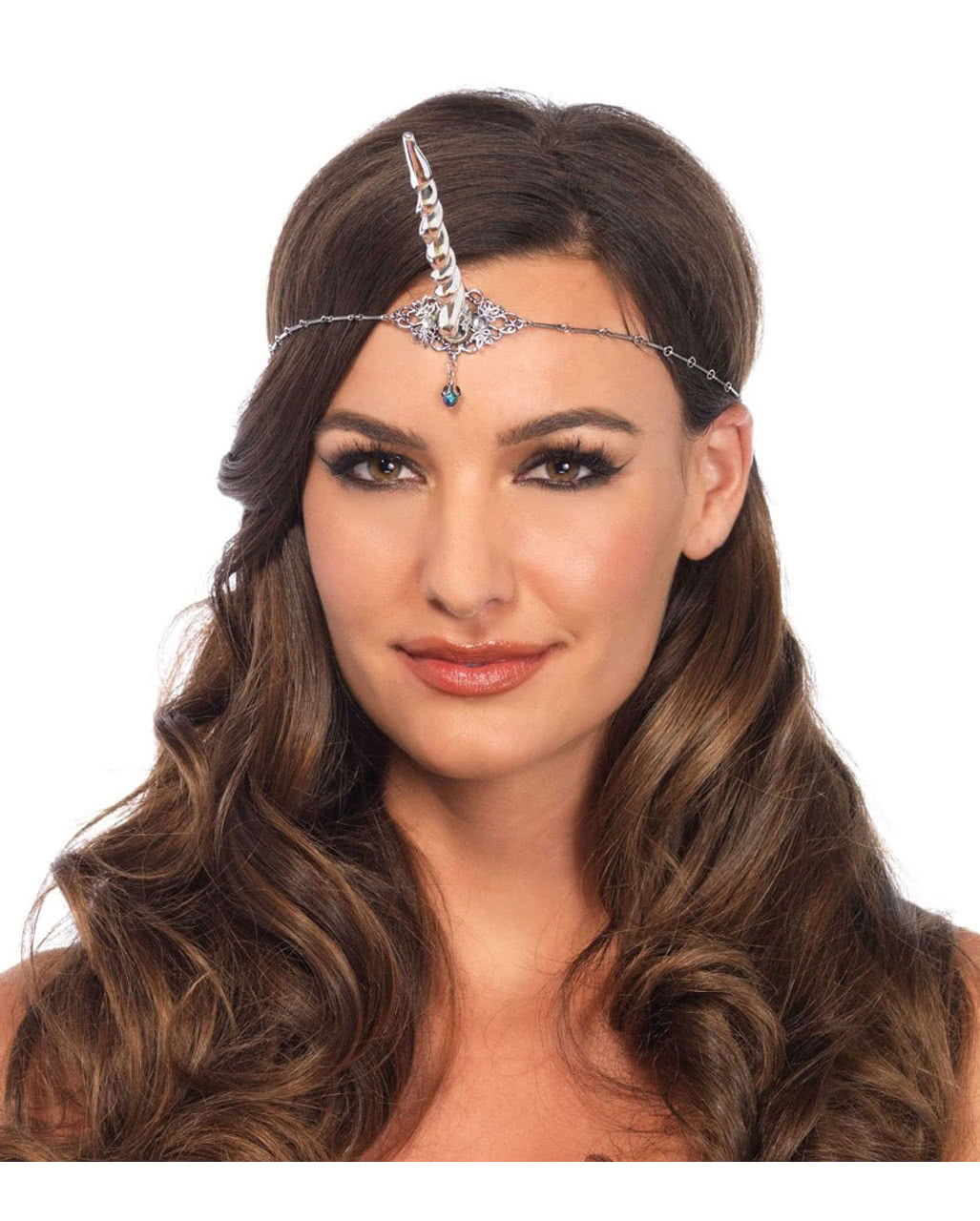 Einhorn Stirnband Kette Silber für Fasching