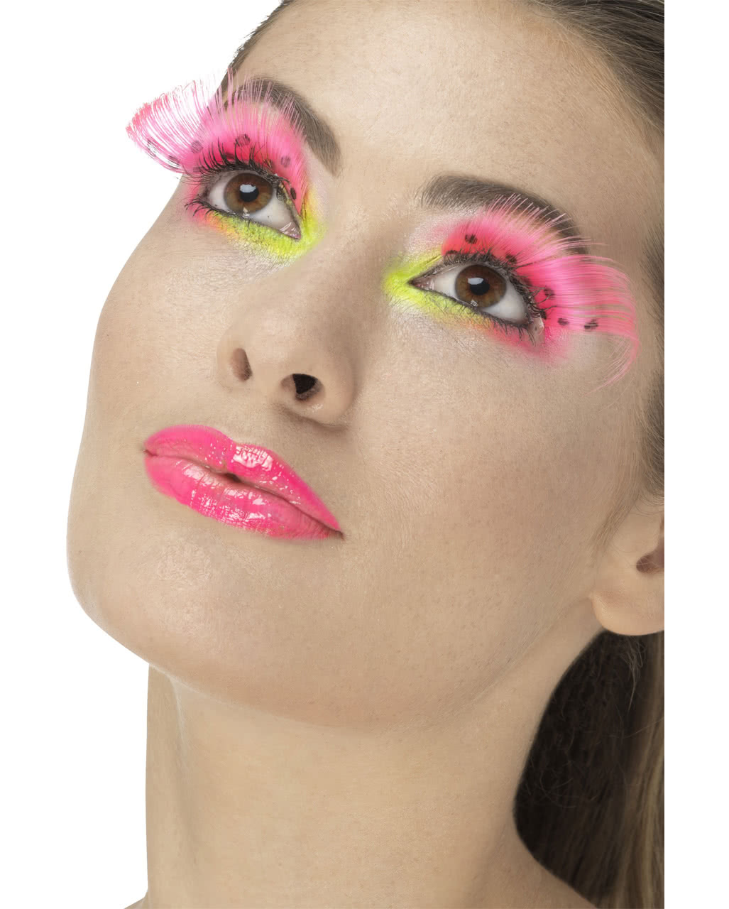 Feder Wimpern Neonpink mit Punkten zum Ankleben