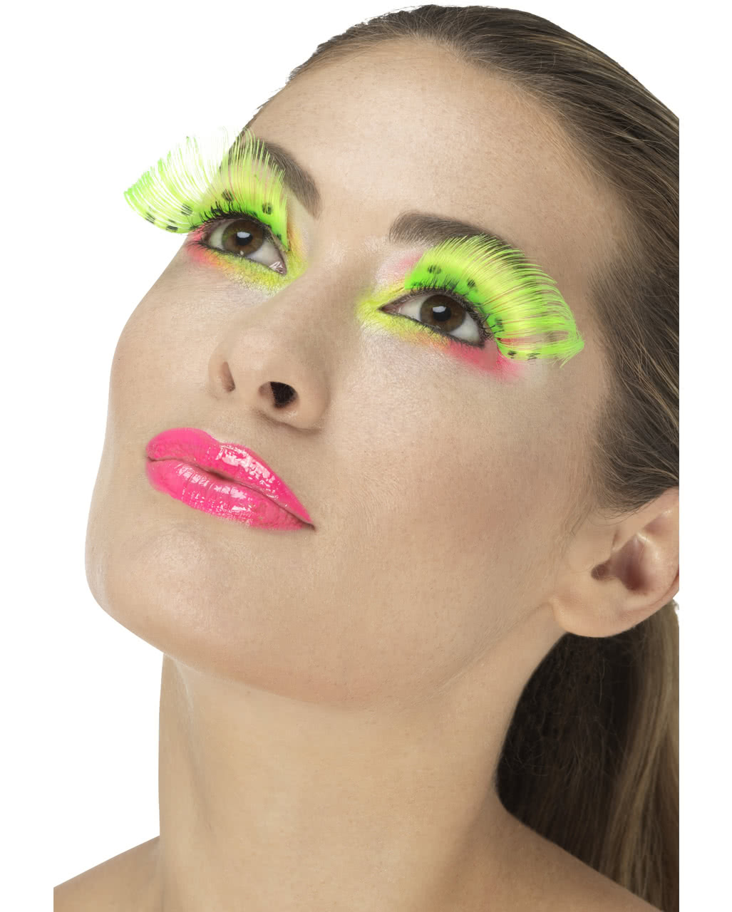 Feder Wimpern Neongrün mit Punkten zum Ankleben