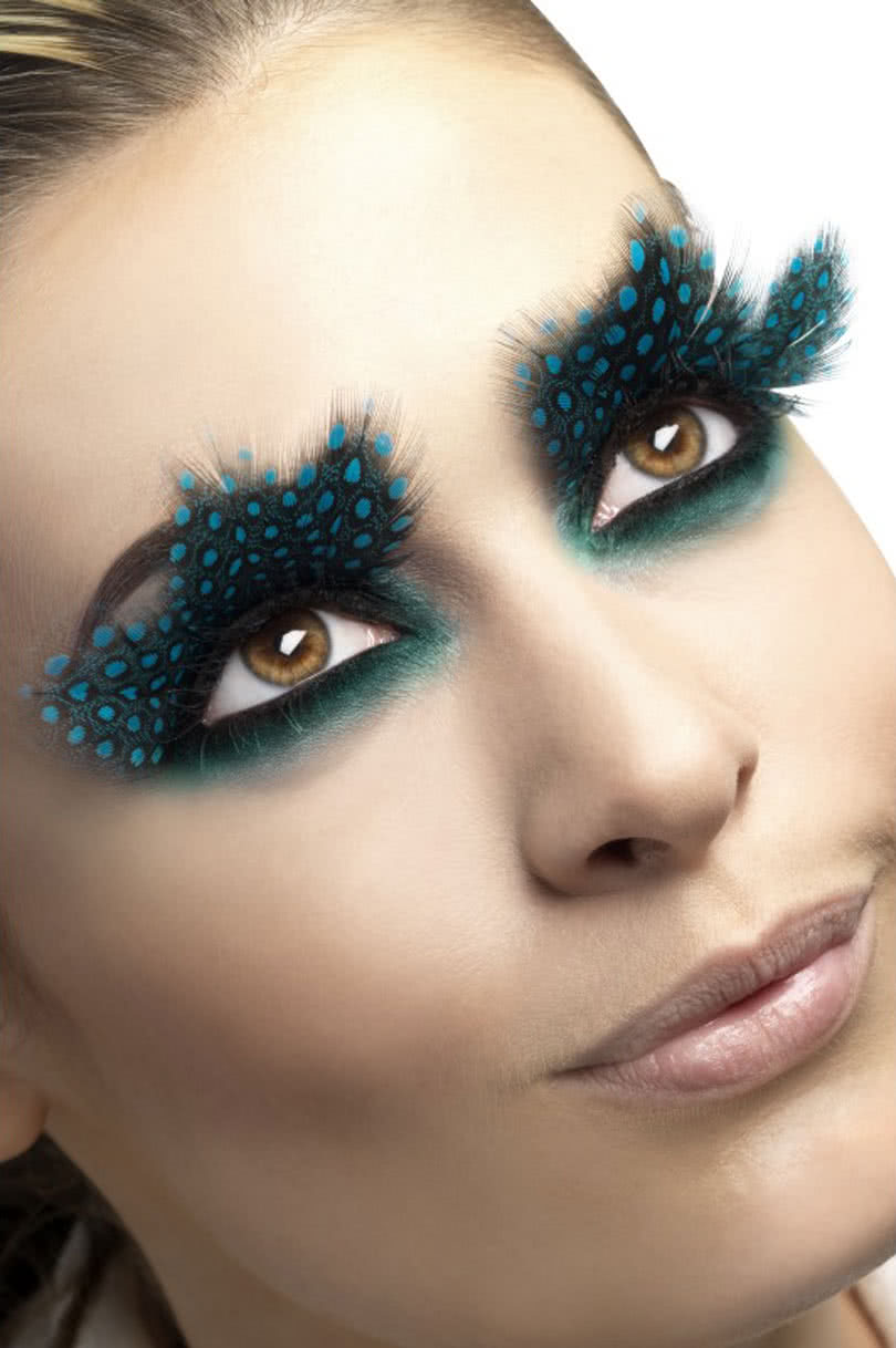 Feder Wimpern Blau gepunktet - Sexy Wimpern als Augen Make-Up