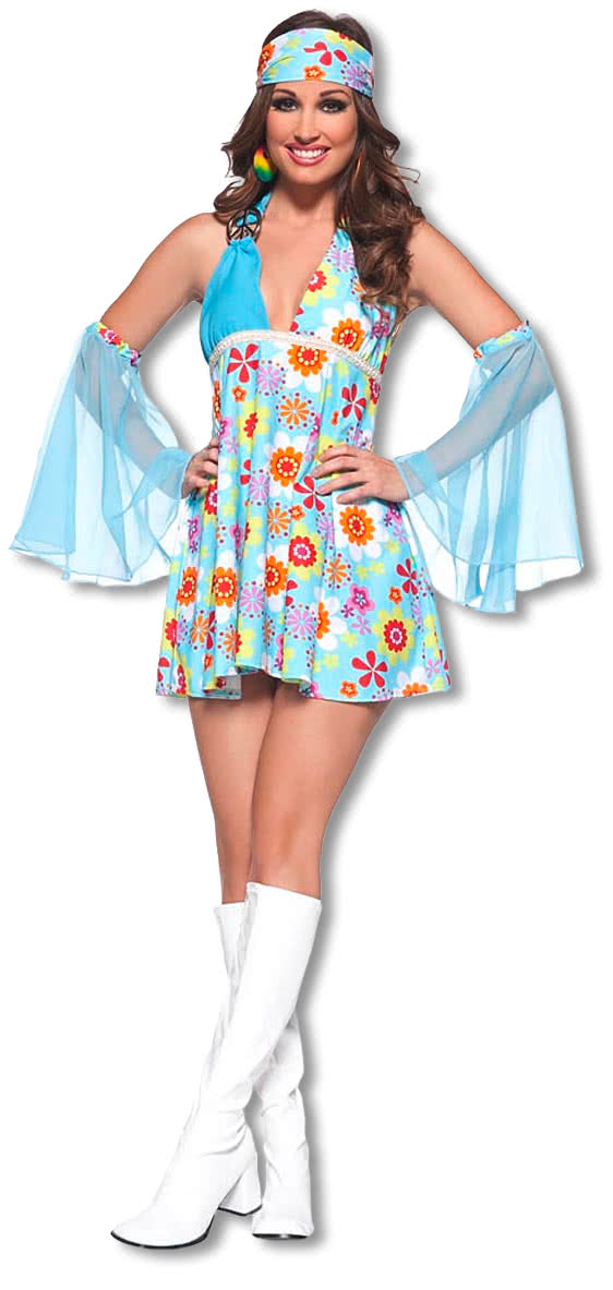 Flower Power Minikleid Extralarge Hippie Kostüm im Woodstock Style