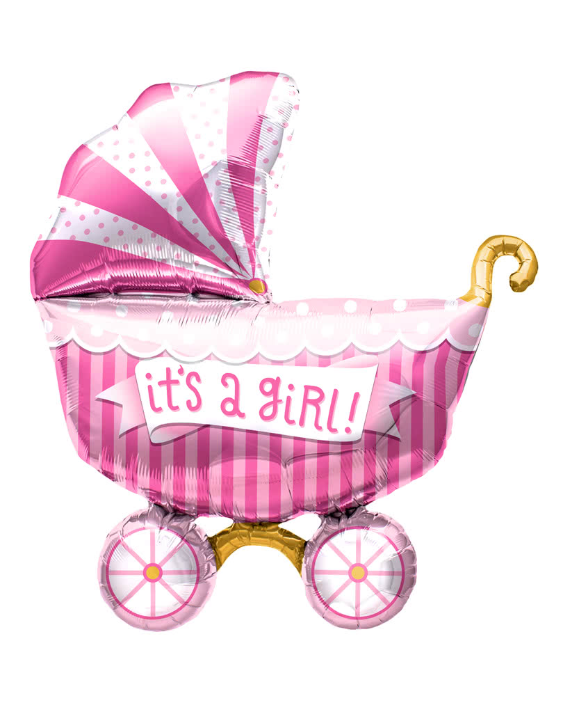 Folienballon Kinderwagen - It´s a Girl - Rosafarbener Folienballon