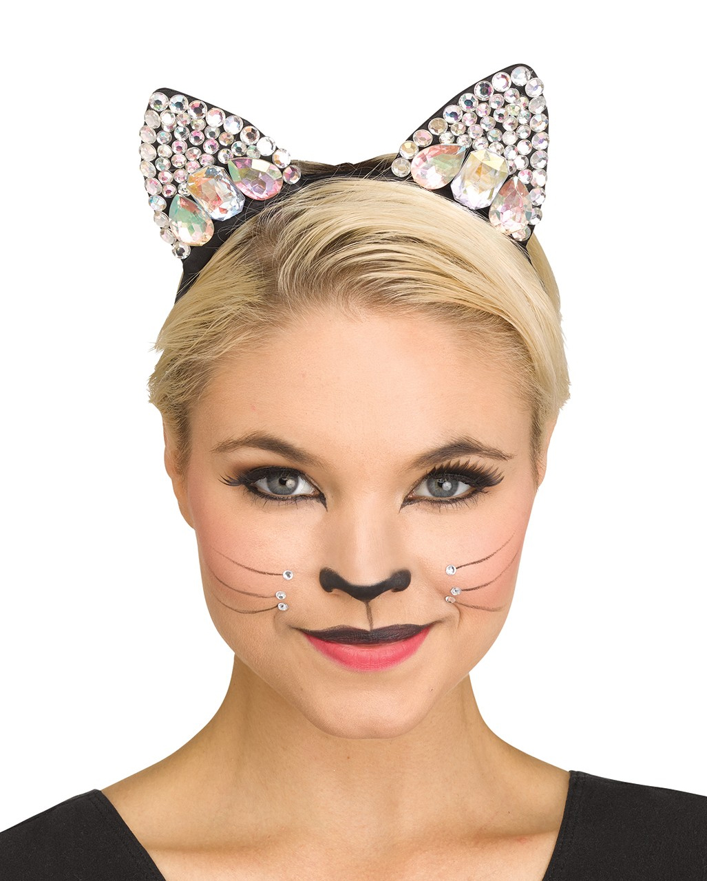 Funkelnde Katzenohren mit Schmucksteinen Schwarz ➤