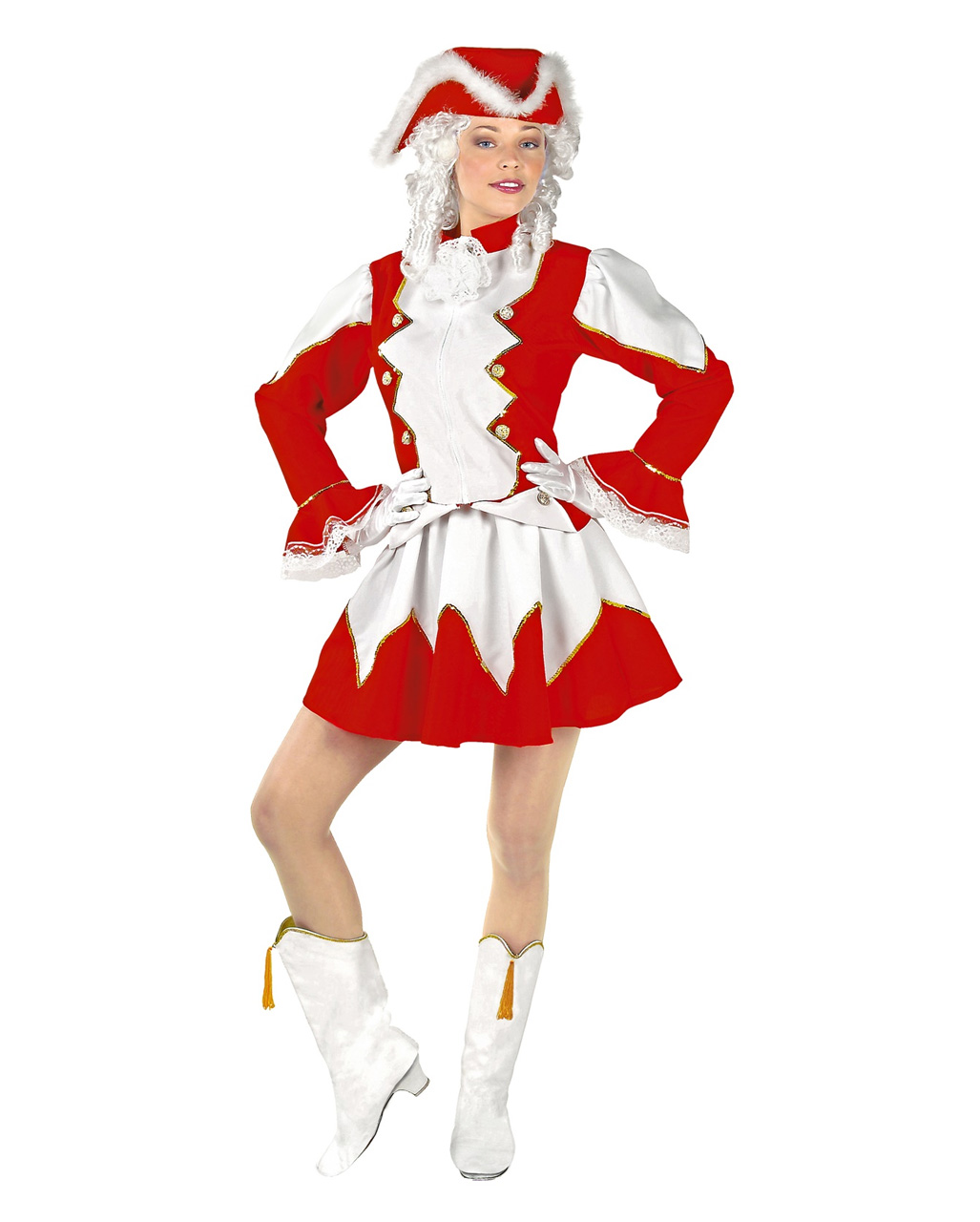 Funkenmariechen Kostüm Rot/Weiß für Karneval! S