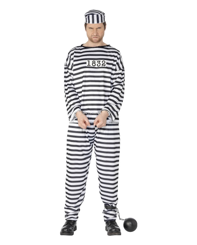 Gefährlicher Knastbruder Kostüm mit aufklebbaren Häftlingsnummern L