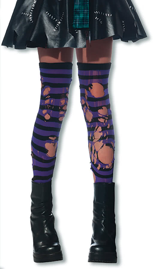 Gestreifte Overknees mit Rissen für Halloween