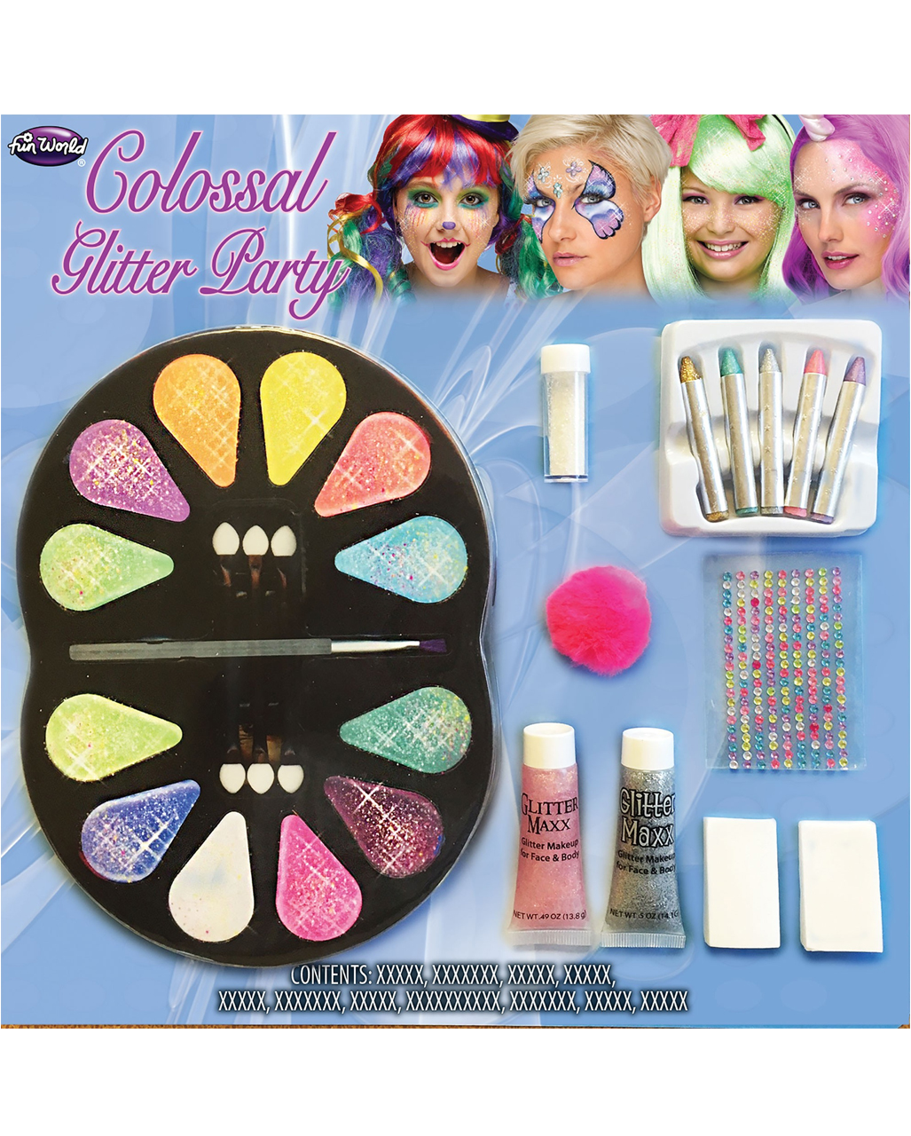 Glitzer Make-up Kit 28-tlg. für Karneval