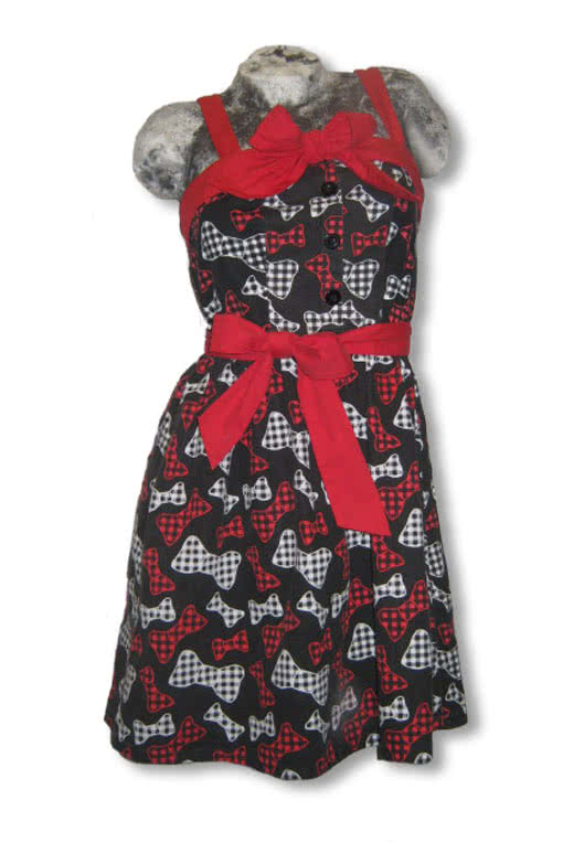 Rockabilly Kleid mit Schleifendruck -Rockabilly Kleid-Schleifendruck Jeanskleid- L / 40
