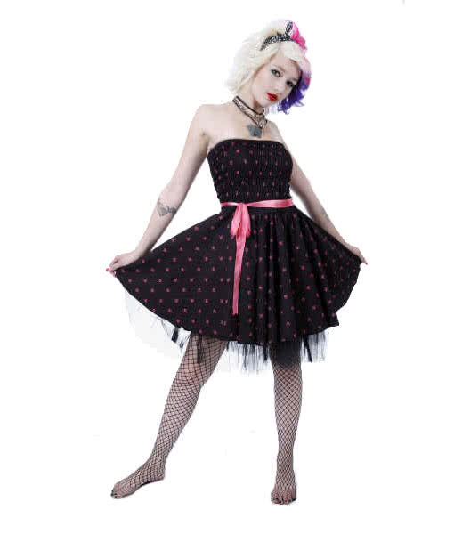 Rockabillykleid mit Skulls und Schleife 50er Jahre Kleid Petticoat Rockabilly Mode XL / 42