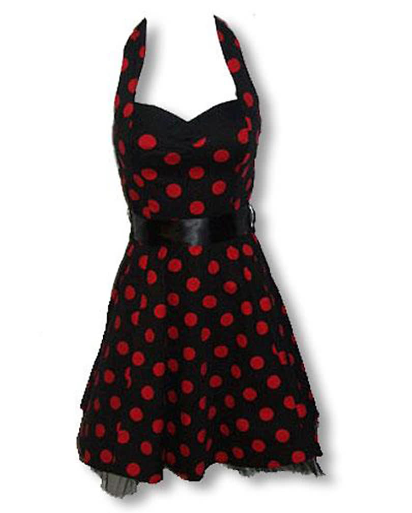Schwarz Rotes Polka Dot Kleid Rockabilly Kleid L / 40