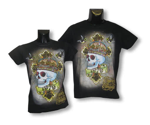 Unisex Shirt Skull Crown Unisex Tattoo Shirt Vintage Style Trash Oldschool Skull S/M 36-38