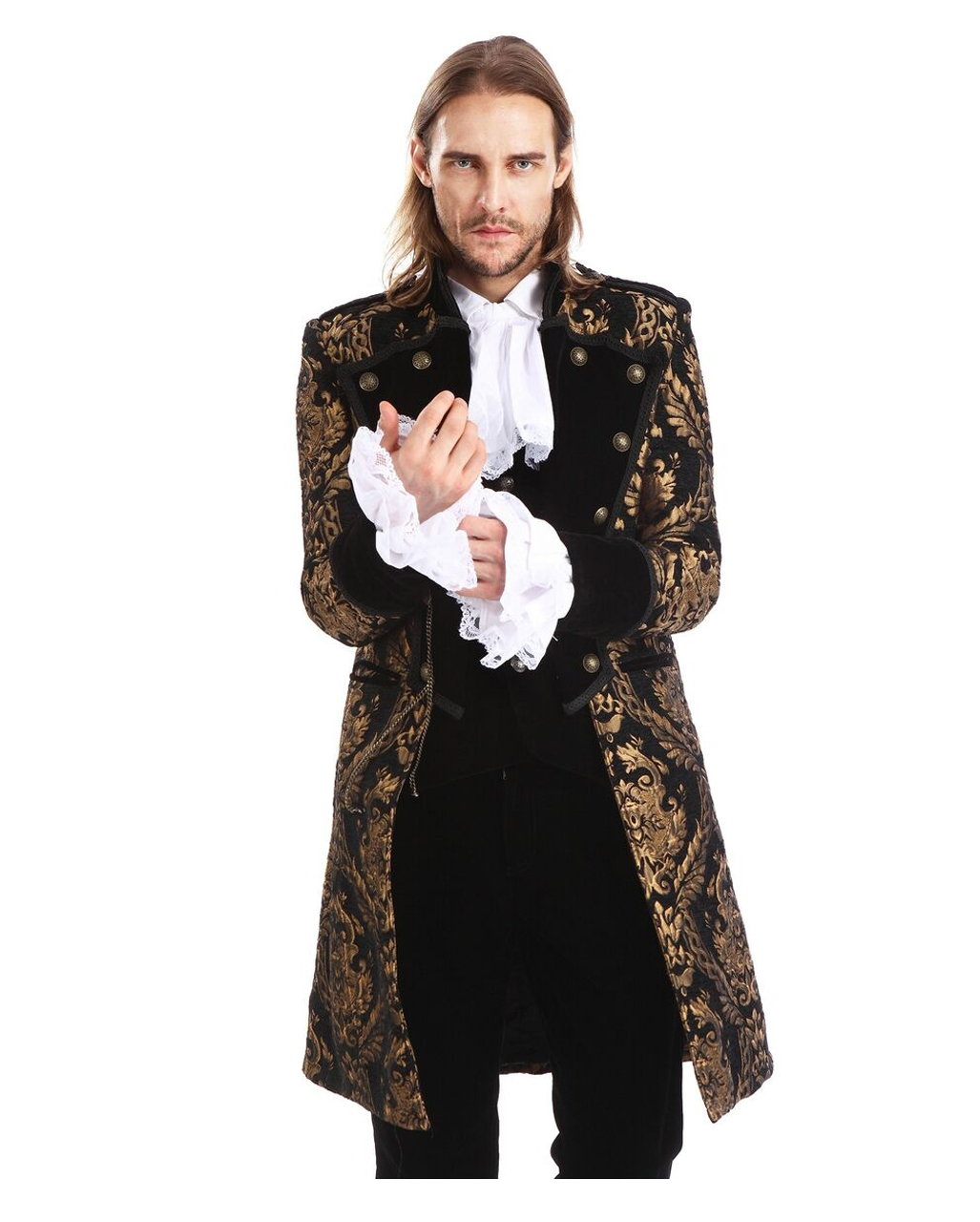 Gothic Aristokrat Herren Mantel Gold Schwarz ➤ Steampunk Fashion S