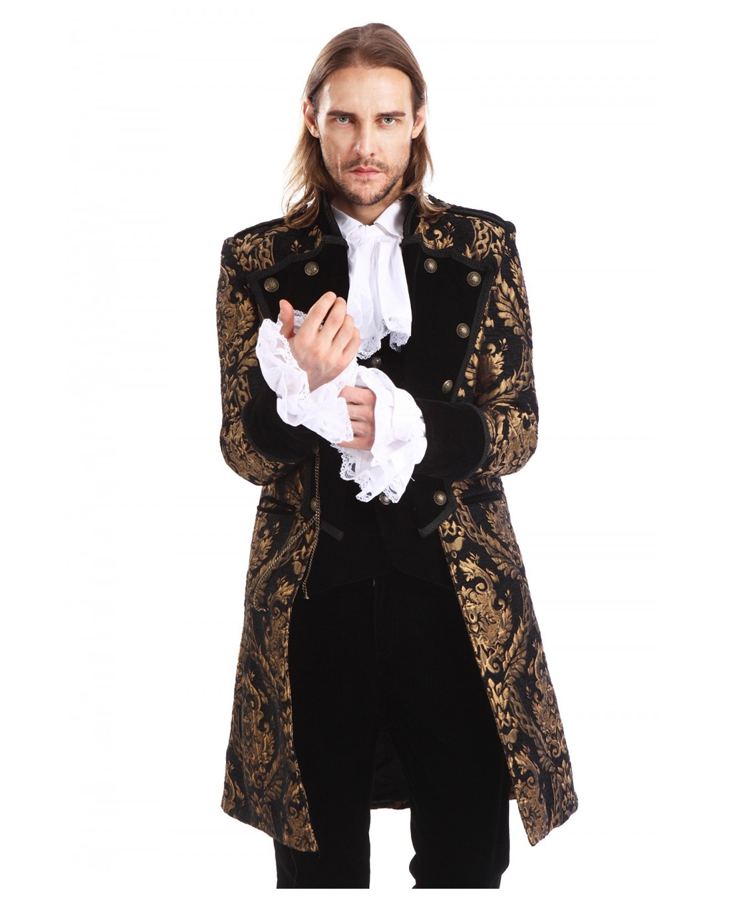 Gothic Aristokrat Herren Mantel Gold Schwarz ➤ Steampunk Fashion XL