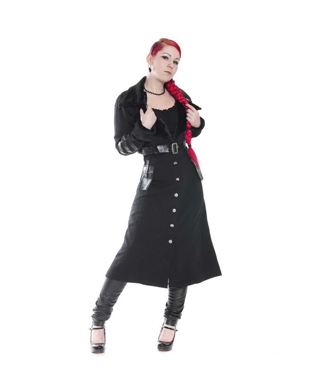 Damenmantel mit Kunstfellkragen Schwarz als Mode L