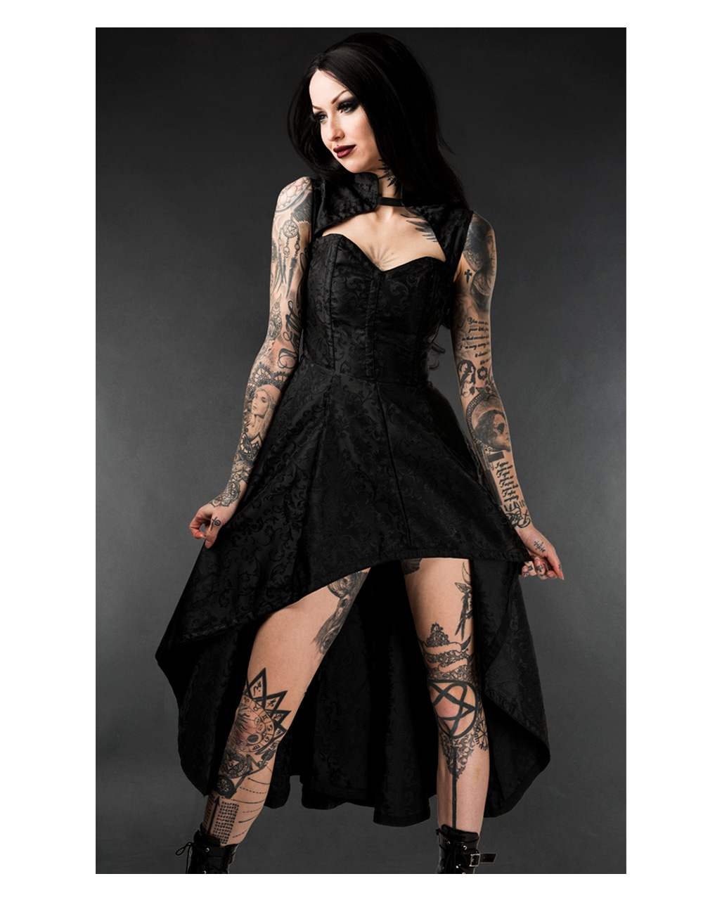 Brokat Corsagenkleid Onyx Steel ➤ Gothic Kleider S/M