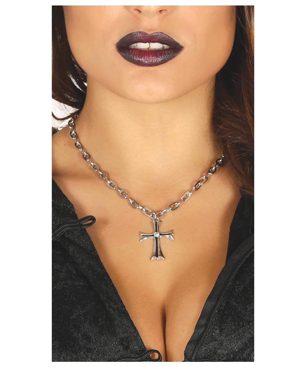 Gothic Kreuz Halskette mit Steinchen für Halloween