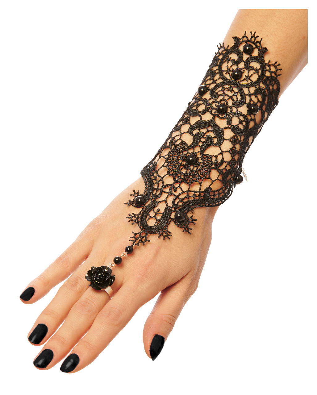 Gothic Spitzenarmband mit Rosenring ★
