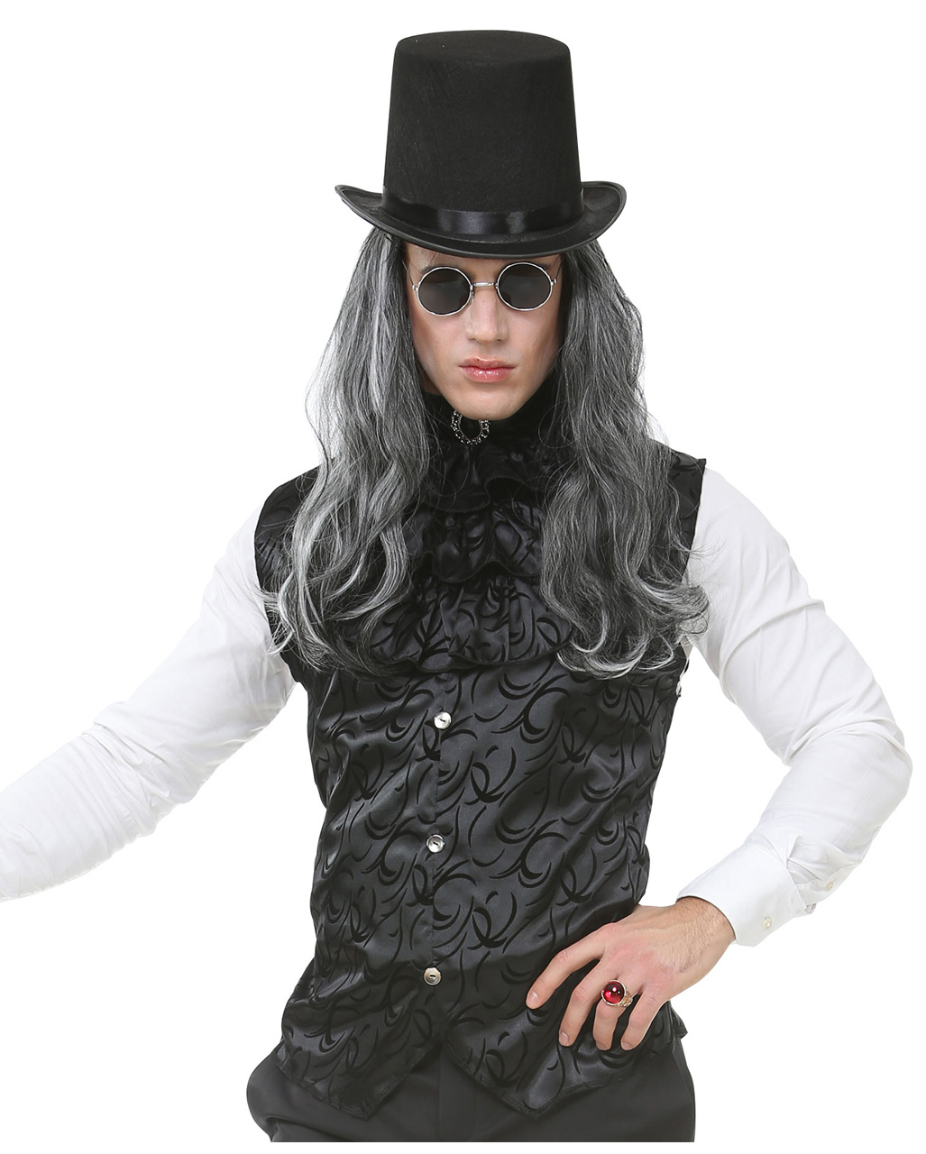 Gothic Weste mit Jabot & Edelstein bestellen L/XL