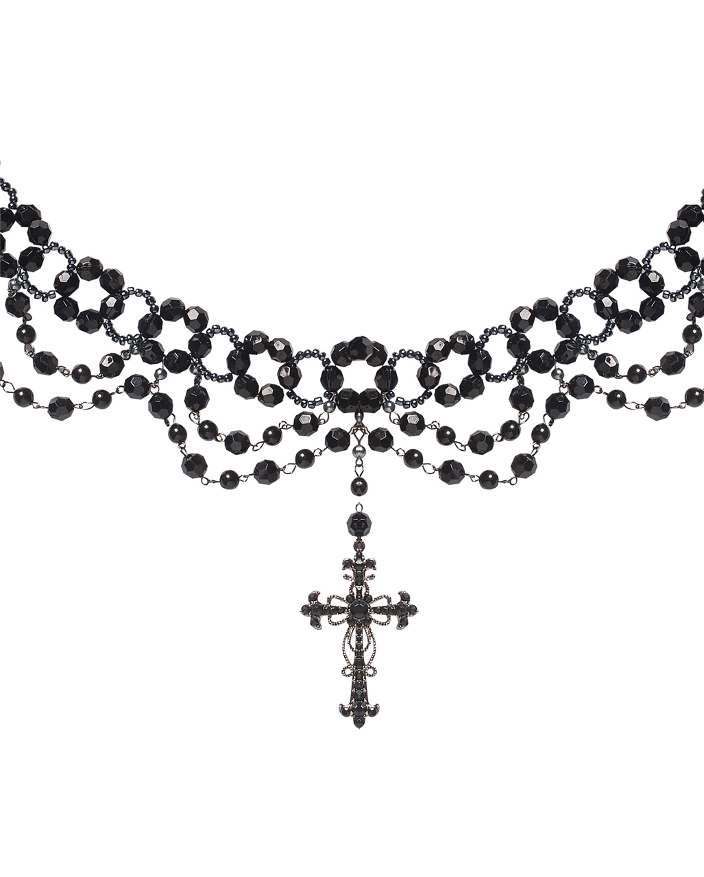 Gothic Perlenhalskette mit Kreuz Kostümzubehör