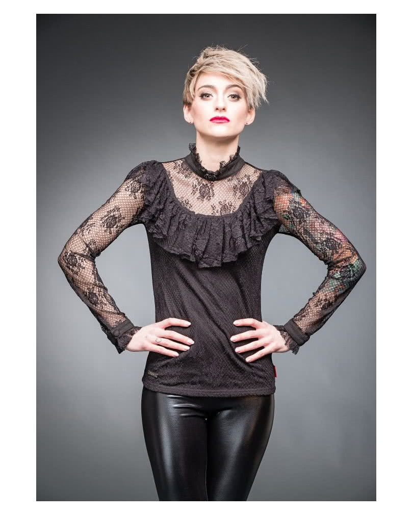 Gothic Langarmshirt mir Rüschen & Spitze  Gothic Fashion S