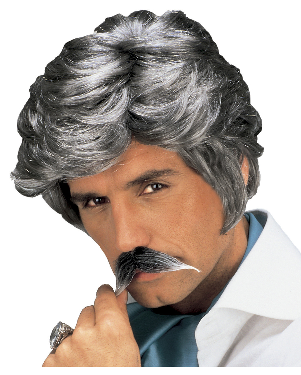 Playboy Perücke mit Bart in grau für Fasching