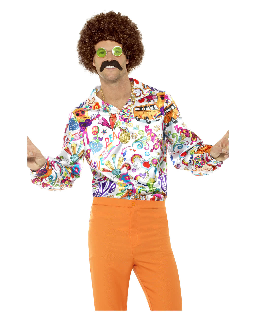 60s Groovy Hemd bunt  Hippie Kostümaccessoire XL