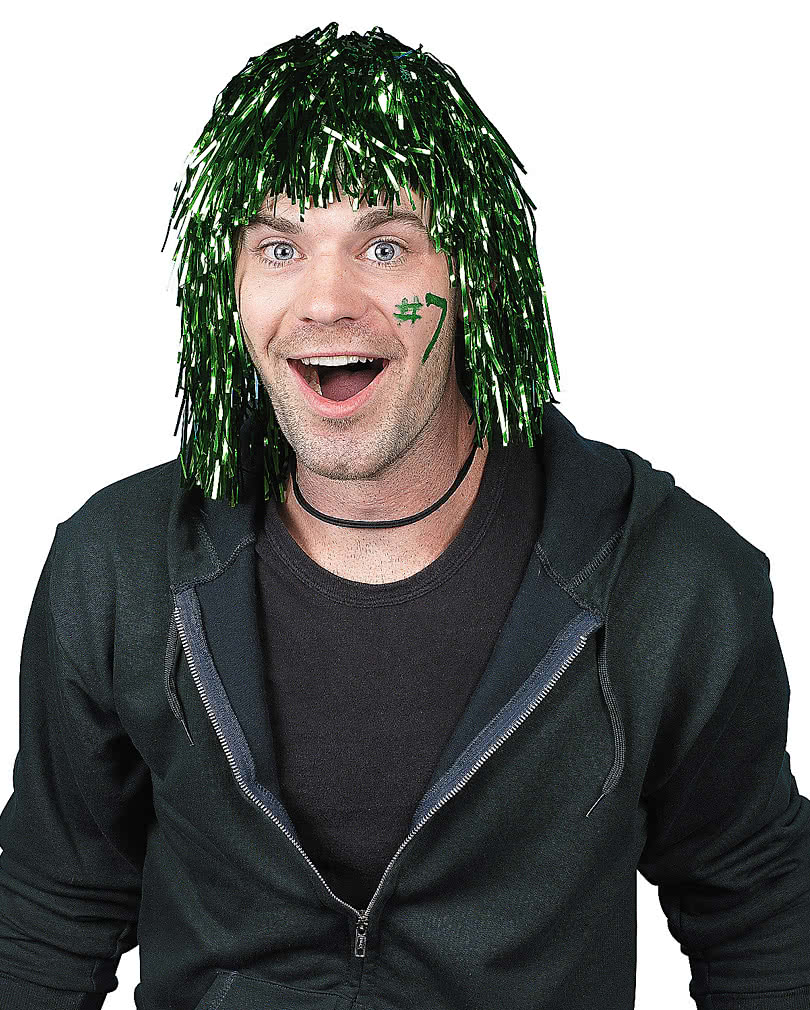 Grüne Lametta Perücke   Glitzerperücke Grün
