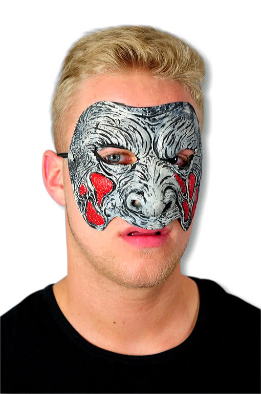 Zombie Maske grau rot   Latex Halbmaske