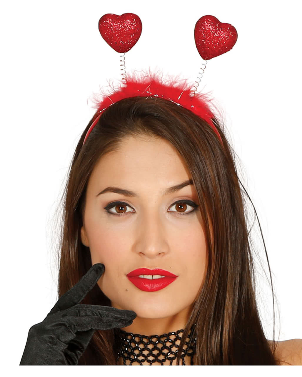 Glitzer Haarreif mit roten Herzen Kostümzubehör