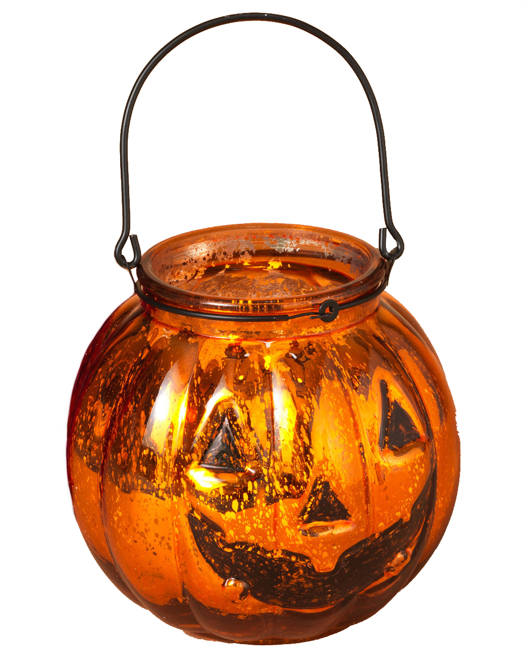 Halloween Kürbis Laterne Glas 14cm für Kerzen