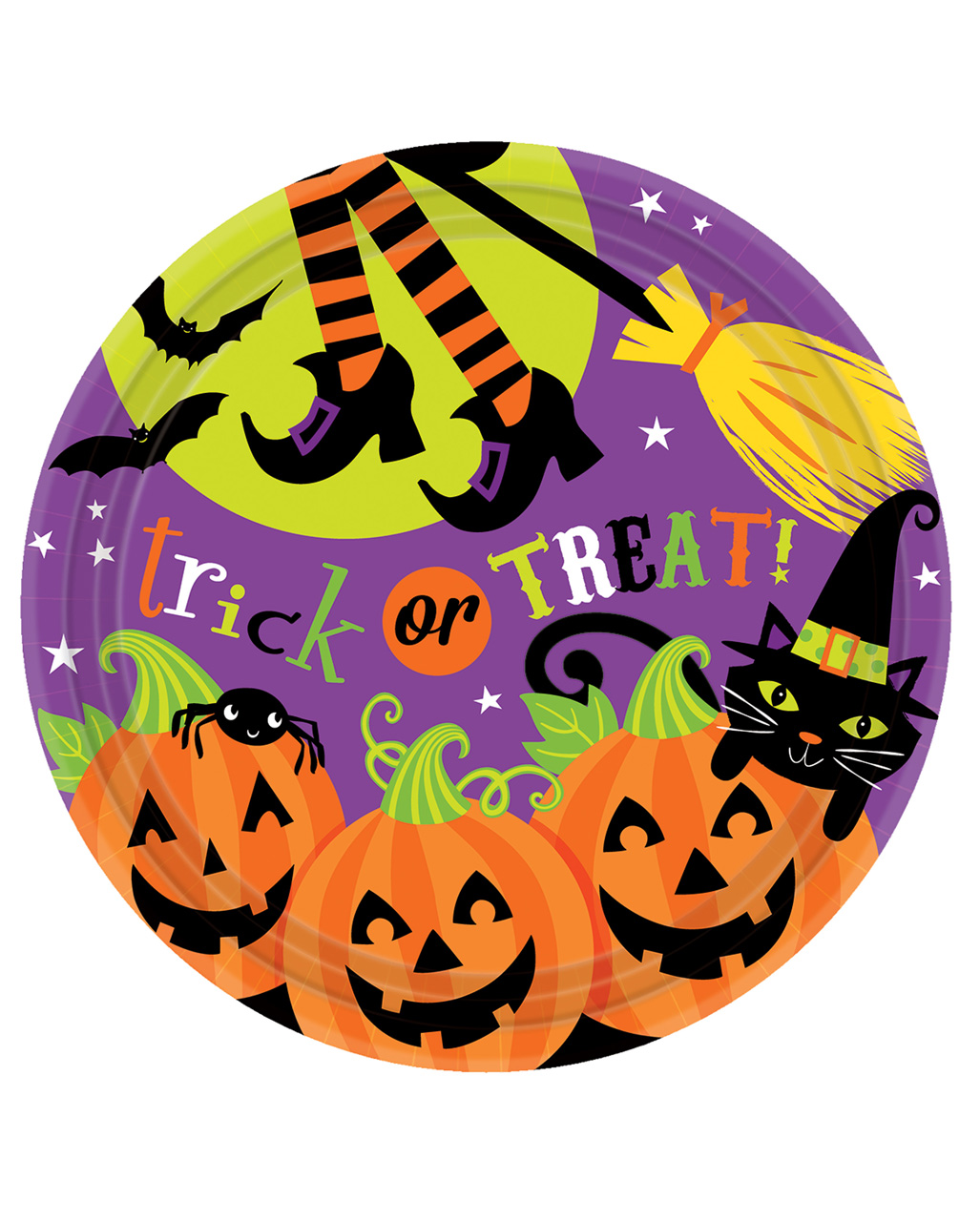 Halloween Pappteller mit Hexe 8 St. als Tischdeko