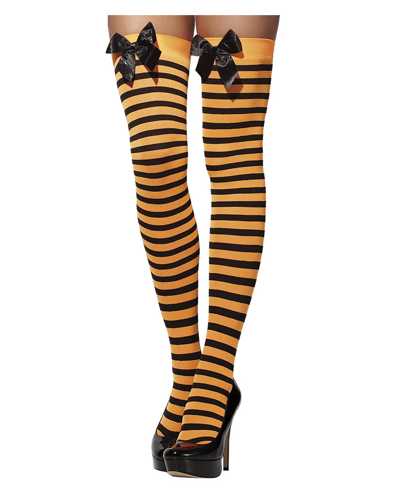Halloween Overknees mit Schleife Overknees mit Streifenmuster