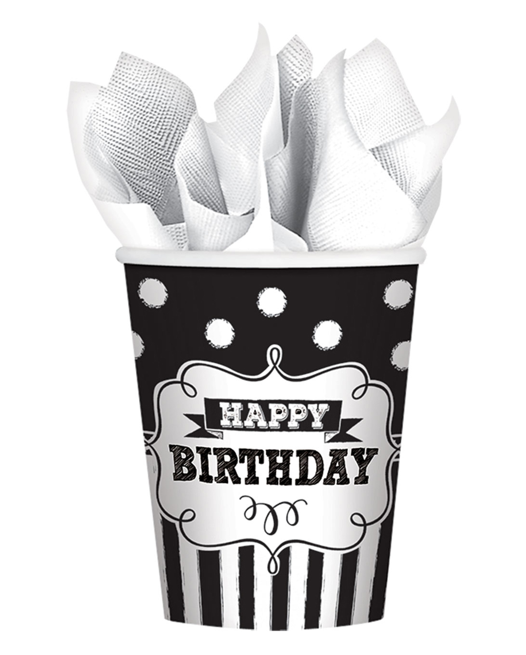 Happy Birthday Pappbecher schwarz-weiß 8 St. Party!