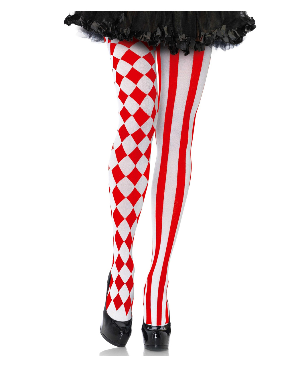 Harlekin Strumpfhose rot-weiß als Kostüm Accessoire