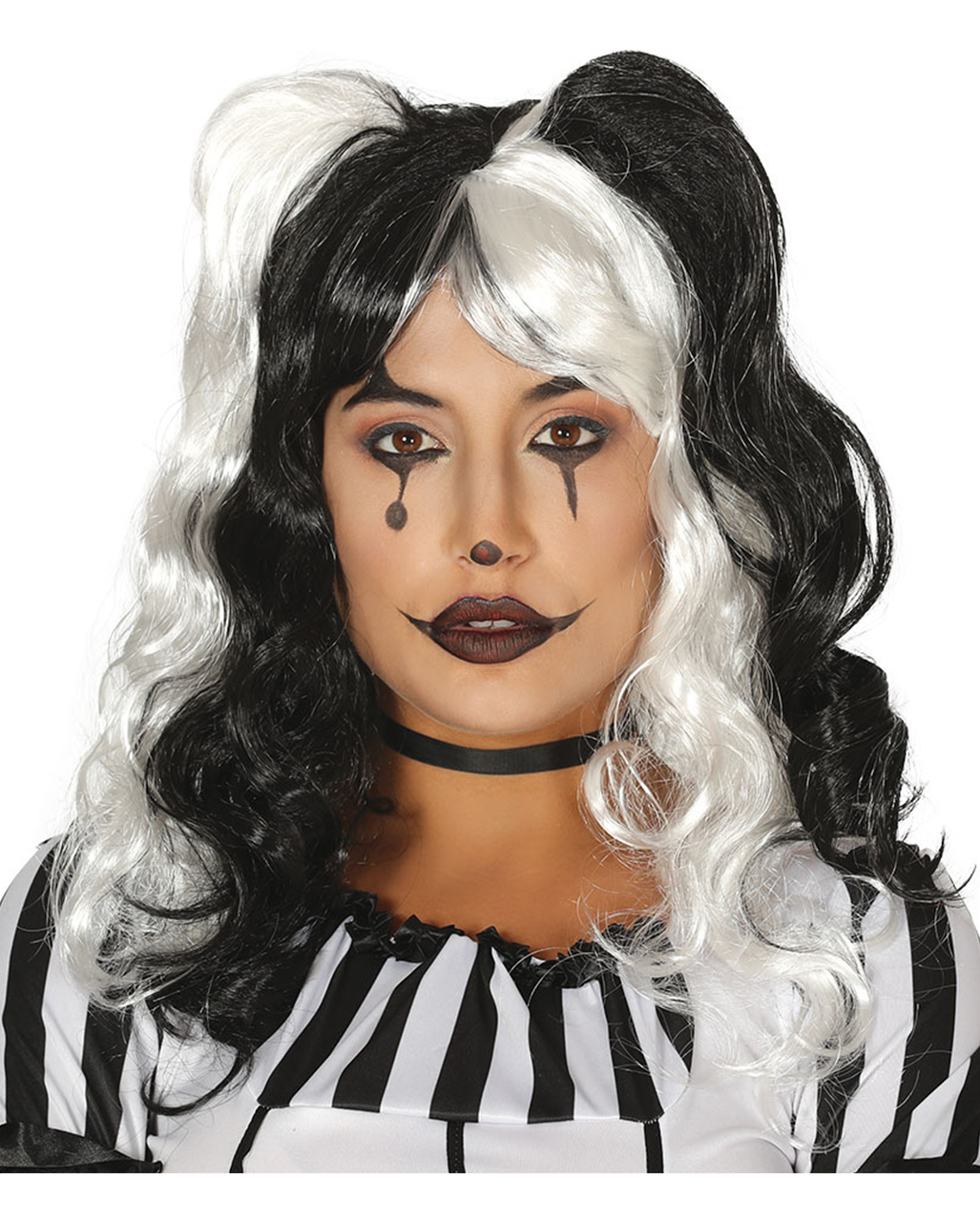 Harley Queen Perücke Schwarz/Weiß für Halloween