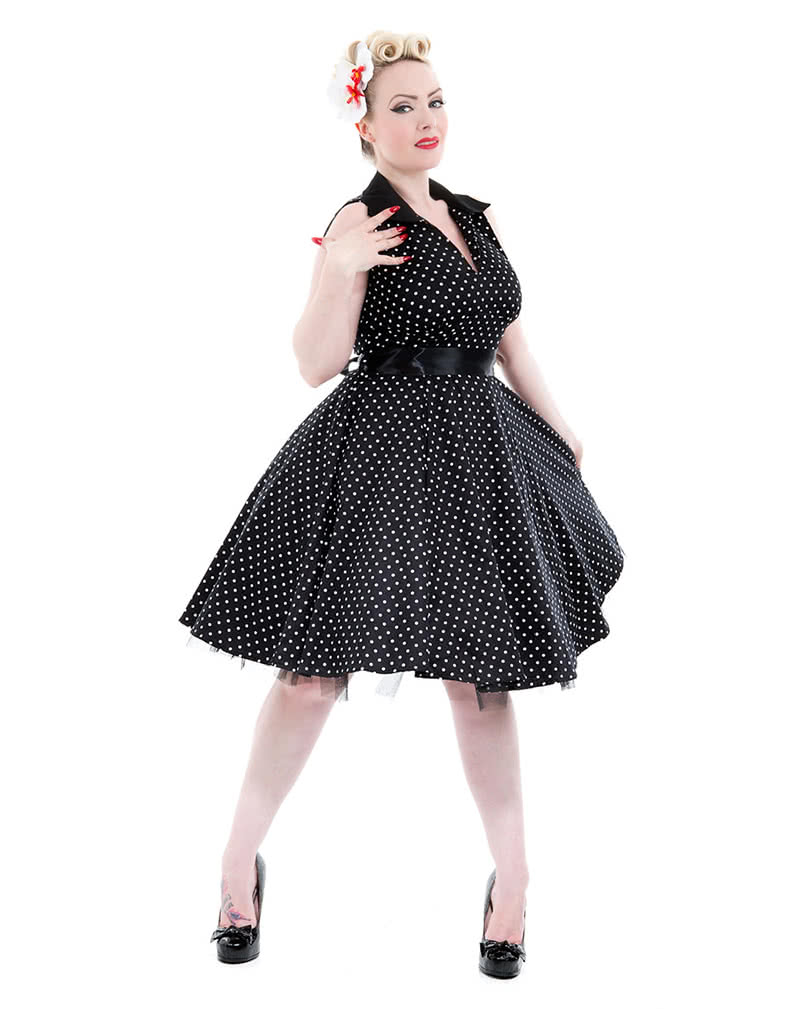 Vintage Kleid schwarz Polka Dot Kleid Petticoat Kleid L