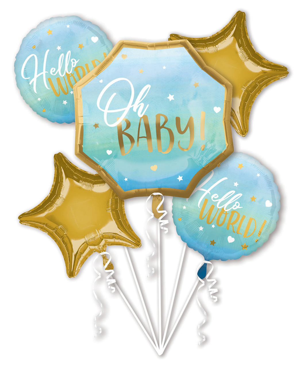 Hello World Folienballon Bouquet Blau für Babypartys