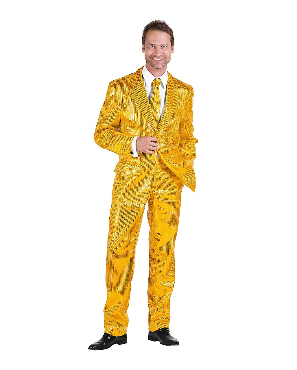 Herren Anzug mit Pailletten Gold für Schlagerparties 46