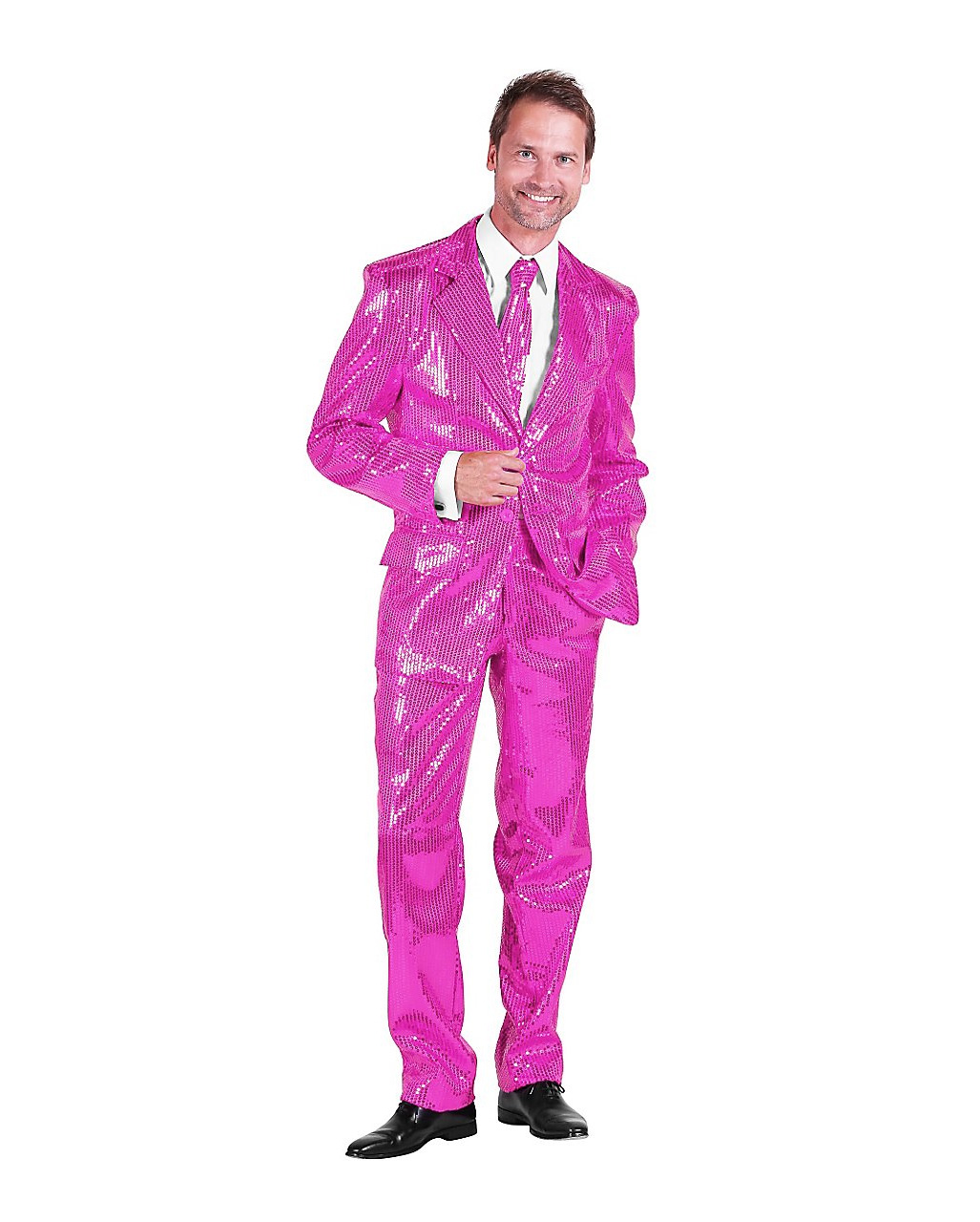 Herren Anzug mit Pailletten Rosa für Mottoparties ✰ 56