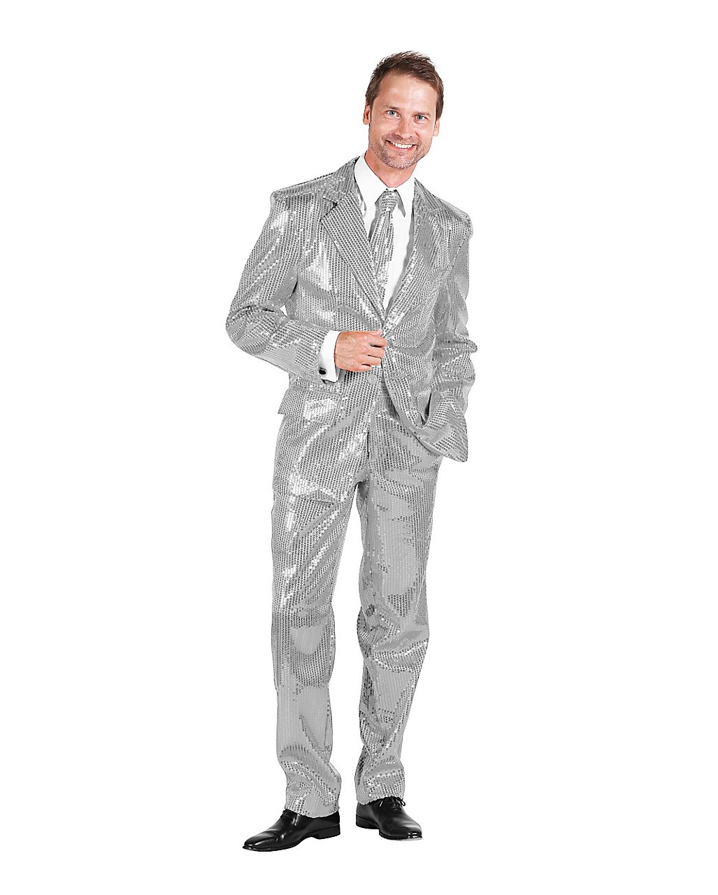 Herren Anzug mit Pailletten Silber für Entertainer 60